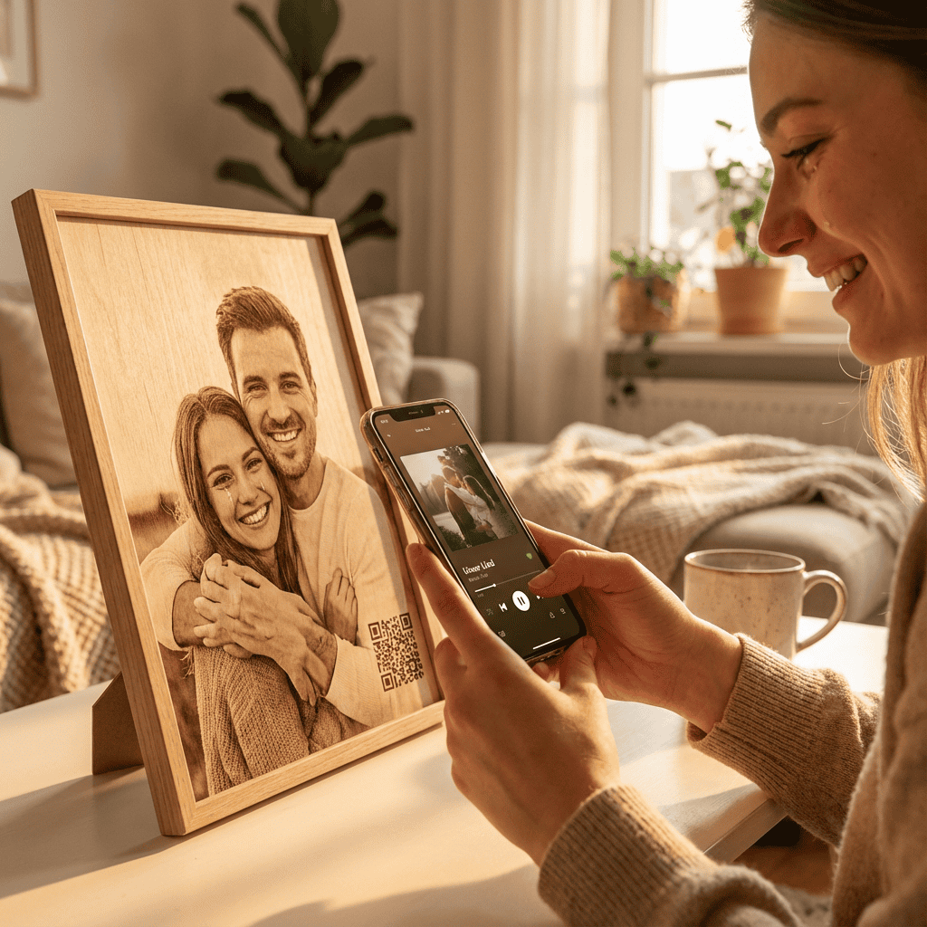 Herzklang auf Holz – Graviertes Porträt mit Lied