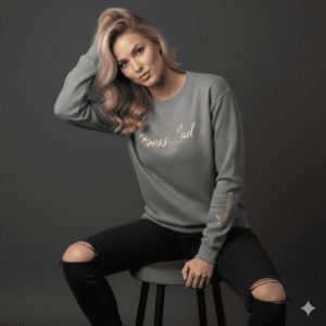 Damen-Sweatshirt mit Aufdruck – „Bosslady“ & personalisiertem Ärmel