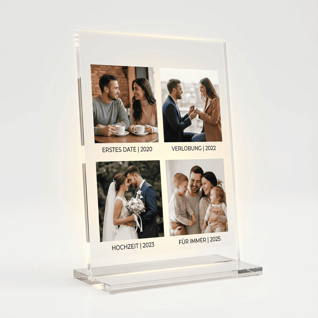 Love Story Timeline auf Acrylglas A4 – Personalisiert mit 4 Fotos – Bild 4