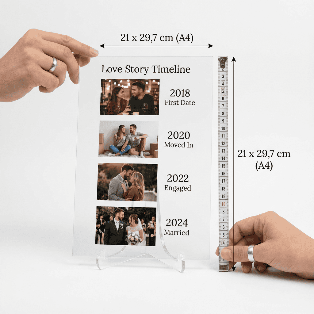 Love Story Timeline auf Acrylglas A4 – Personalisiert mit 4 Fotos – Bild 5