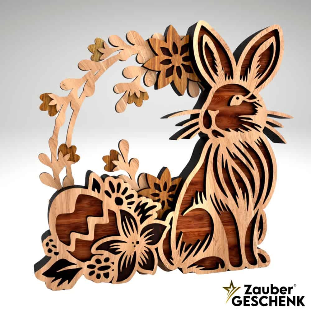 Holz-Osterdekoration „Hase und Ostereier”