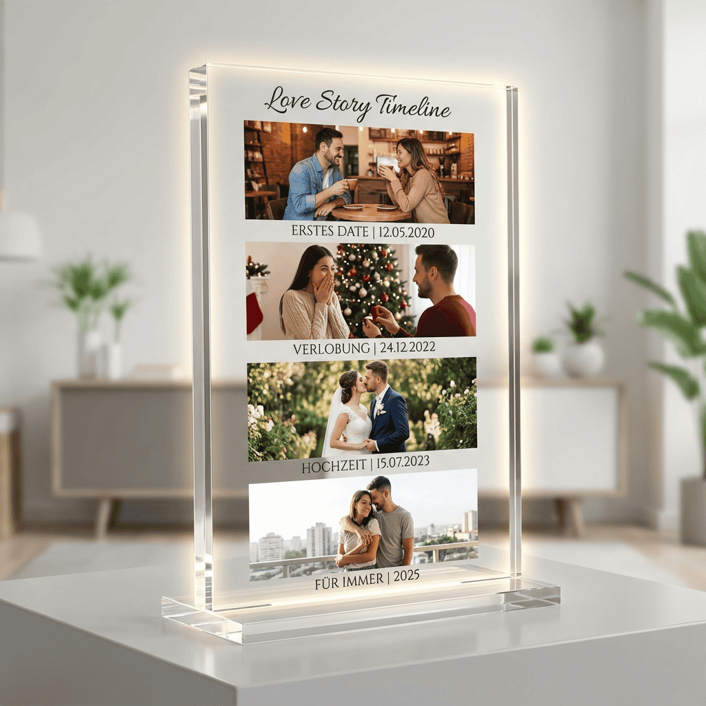 Love Story Timeline auf Acrylglas A4 – Personalisiert mit 4 Fotos – Bild 8